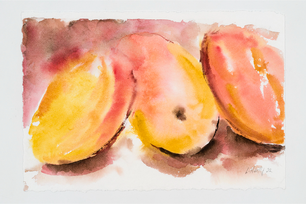 Juicy Mangoes, aquarelle sur papier Ripple, 11x7.5p.